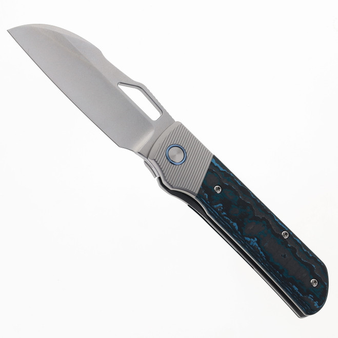Divo Knives Stout V2 Arctic Blue Fatcarbon & Titanium Handle Stonewashed Vanax Blade Steel Divo Knives Stout V2 Arctic Blue Fatcarbon & Titanium Handle Stonewashed Vanax Blade Steel