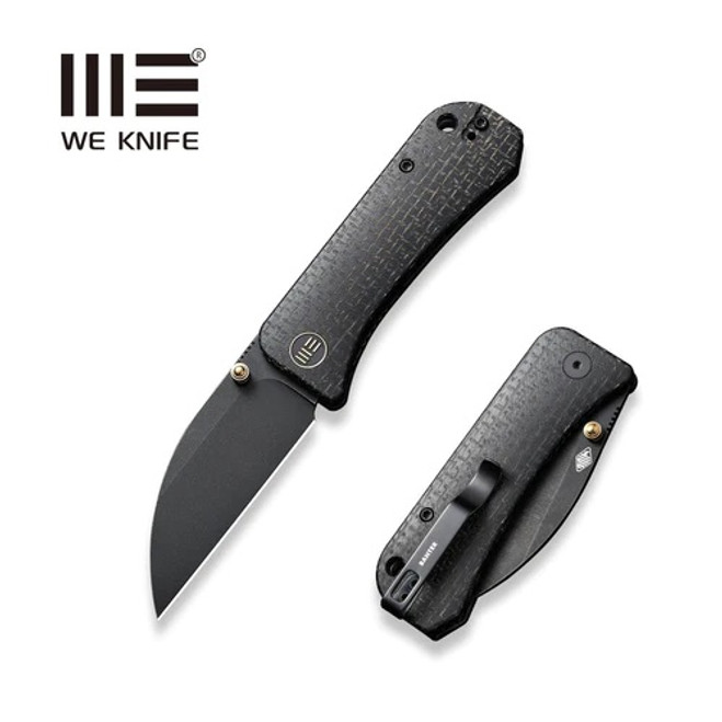 WE Banter Folding Knife Black Burlap Micarta Handle S35VN Wharncliffe Plain Black Blade WE19068J-1 WE Banter Folding Knife Black Burlap Micarta Handle S35VN Wharncliffe Plain Black Blade WE19068J-1
