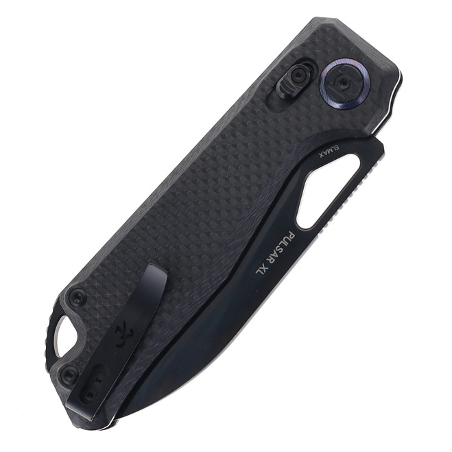 Kunwu Pulsar XL Folding Knife Black Carbon Fiber Handle Elmax