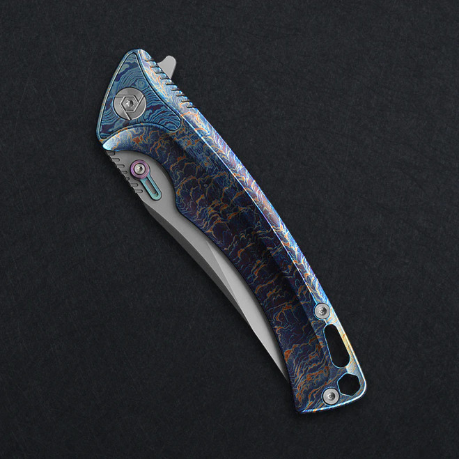 CH Knives Emperor Folding Knife Flame Titanium Handle M390 Plain