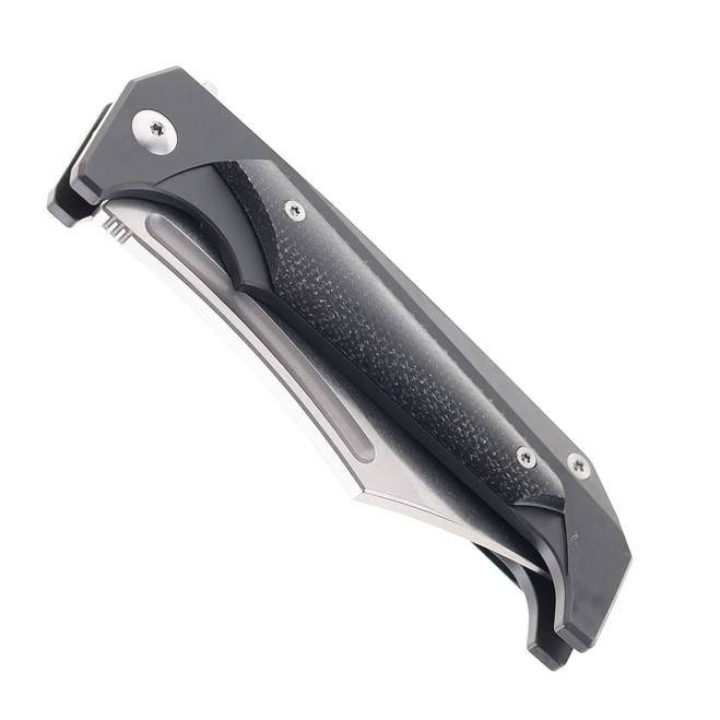 Two Sun Folding Knife Black Micarta Handle N690 Plain Edge TS442