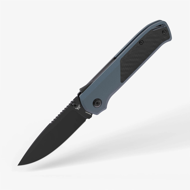 Flytanium Arcade Folding Knife Blue Carbon Aluminum Handle S35VN Plain Edge Black DLC Finish FLY-1308