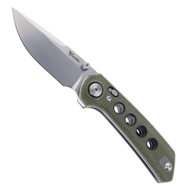 Reate PL-XT Folding Knife Green Micarta Handle Nitro-V Plain Edge Stonewash Finish