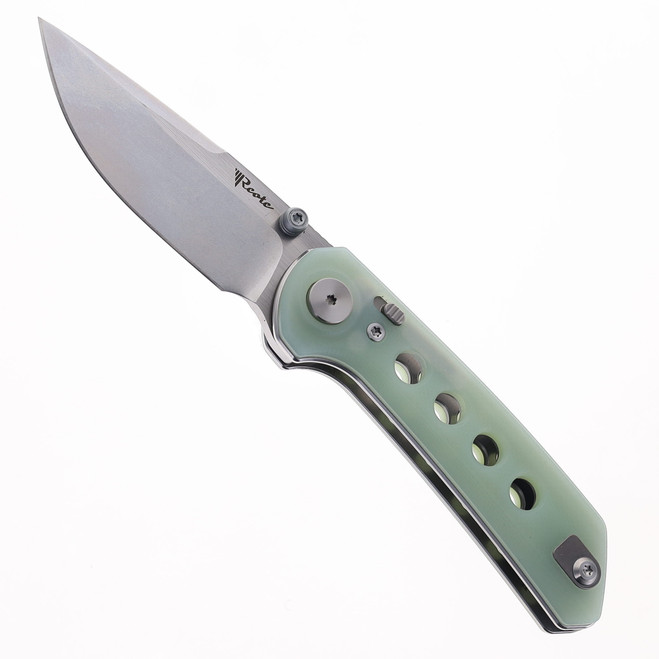 Reate PL-XT Folding Knife Jade G10 Handle Nitro-V Plain Edge Stonewash Finish