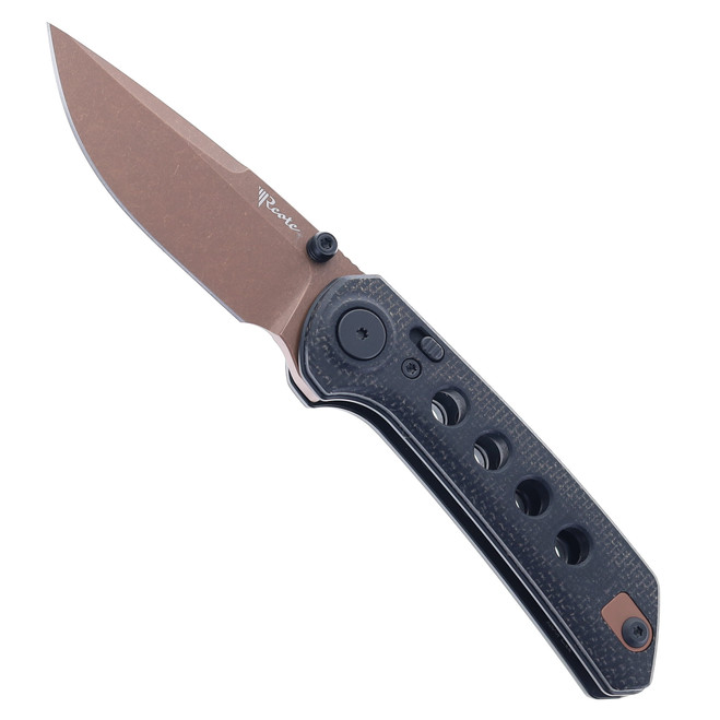 Reate PL-XT Folding Knife Black Micarta Handle Nitro-V Plain Edge Copper PVD Blade