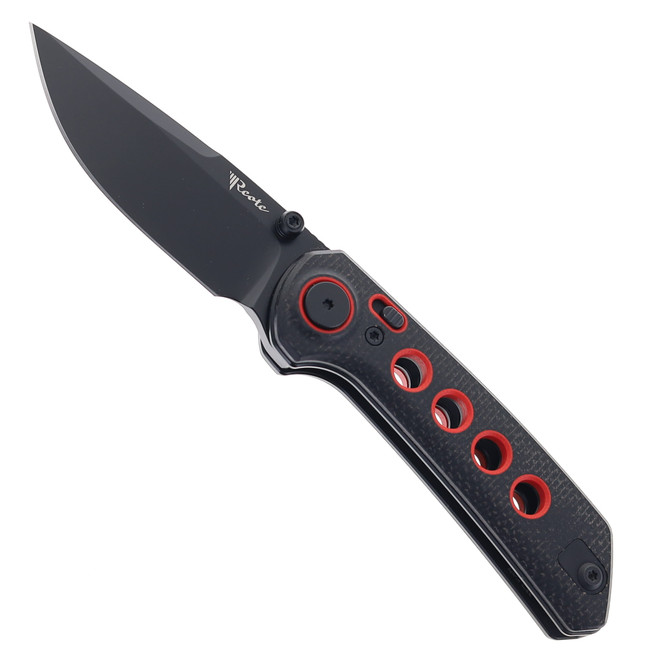 Reate PL-XT Folding Knife Black Micarta/Red G10 Handle Nitro-V Plain Edge Black PVD Finish