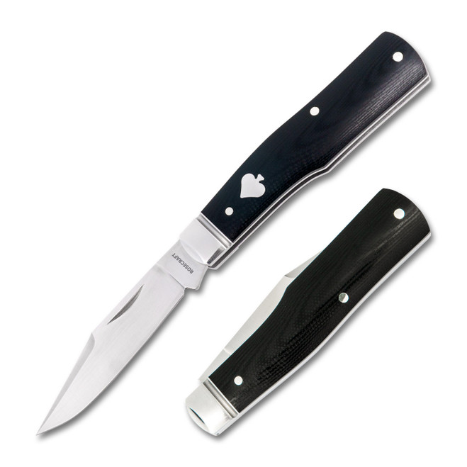Rosecraft Savage Creek Gunstock Folding Knife Black Micarta Handle D2 Clip Point Plain Edge Satin Finish RCT014 Rosecraft Savage Creek Gunstock Folding Knife Black Micarta Handle D2 Clip Point Plain Edge Satin Finish RCT014