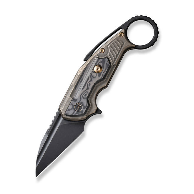 WE Yardbird Folding Knife Bronze/Black Titanium/Rose Carbon Fiber Handle 20CV Wharncliffe Plain Edge Black Stonewash Finish WE22021-2
