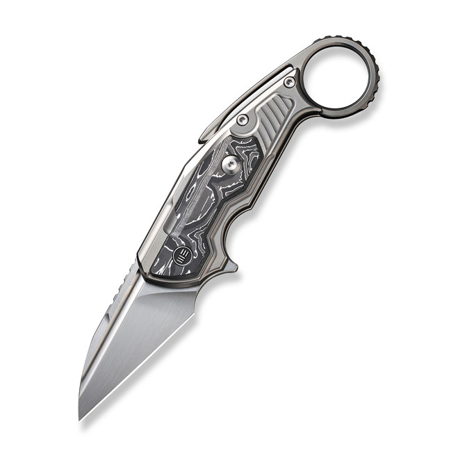WE Yardbird Folding Knife Gray/Black/White Titanium/ Aluminum Foil Carbon Fiber Handle 20CV Wharncliffe Plain Edge Hand Rubbed Satin Finish WE22021-3 WE Yardbird Folding Knife Gray/Black/White Titanium/ Aluminum Foil Carbon Fiber Handle 20CV Wharncliffe Plain Edge Hand Rubbed Satin Finish WE22021-3