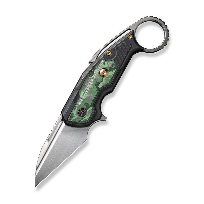 WE Yardbird Folding Knife Black/Green Titanium/ Jungle Wear Fat Carbon Fiber Handle 20CV Wharncliffe Plain Edge Hand Rubbed Satin Finish WE22021-4 WE Yardbird Folding Knife Black/Green Titanium/ Jungle Wear Fat Carbon Fiber Handle 20CV Wharncliffe Plain Edge Hand Rubbed Satin Finish WE22021-4