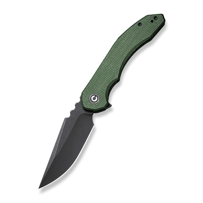 Civivi Bluetick Folding Knife Green Canvas Micarta Handle 14C28N Drop Point Plain Edge Black Stonewash Finish C23050-3