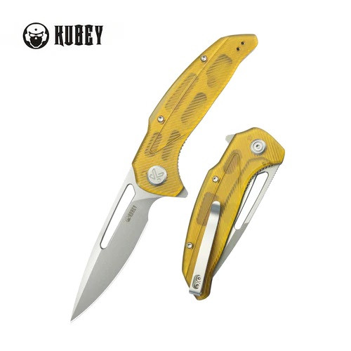 オリーブ様 Kubey Nautilus Folding Knife Ultem Handle 14C28N Plain Edge Silver