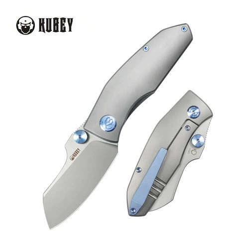Kubey Monsterdog Folding Knife Gray Titanium Handle M390 Plain Edge Sandblast Finish KB285F