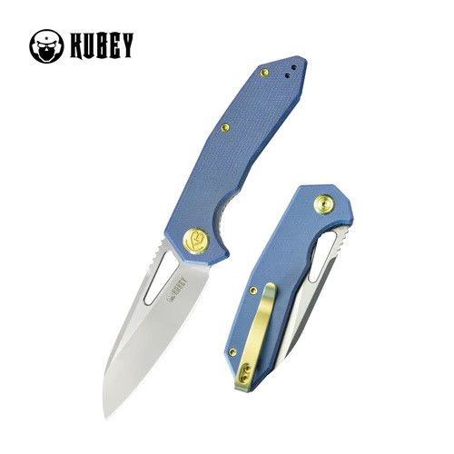 Kubey Vagrant Folding Knife Blue Micarta Handle M390 Plain Edge