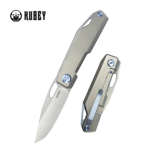 Kubey Verijero Folding Knife Grey Titanium Handle 14C28N Plain