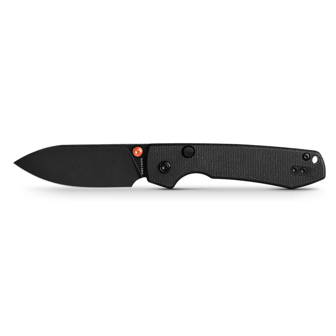 Vosteed Raccoon Top Liner Lock Folding Knife Black Micarta Handle 14C28N Drop Point Plain Edge Black Stonewash Finish A2902