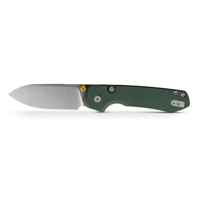 Vosteed Raccoon 2.0 Top Liner Lock Folding Knife Green Micarta Handle 14C28N Drop Point Plain Edge Stonewash Finish A2904