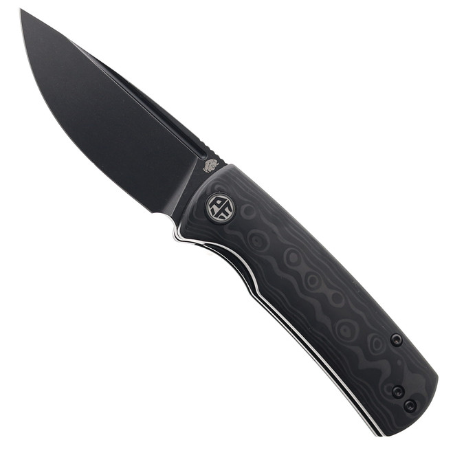 Petrified Fish Beluga Folding Knife Black G10/Carbon Fiber Handle 14C28N Plain Edge Black Stonewash Finish P01-XCDW