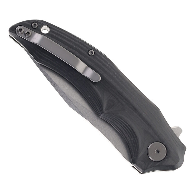 Petrified Fish Hairtail Folding Knife Black Carbon Fiber Handle