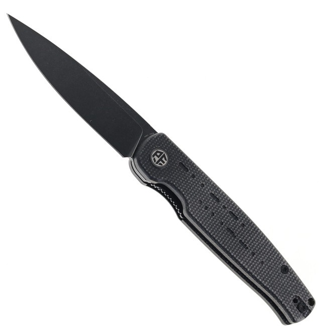 Petrified Fish Morse Folding Knife Black Micarta Handle 154CM Plain Edge Black Stonewash Finish E07-DMDW