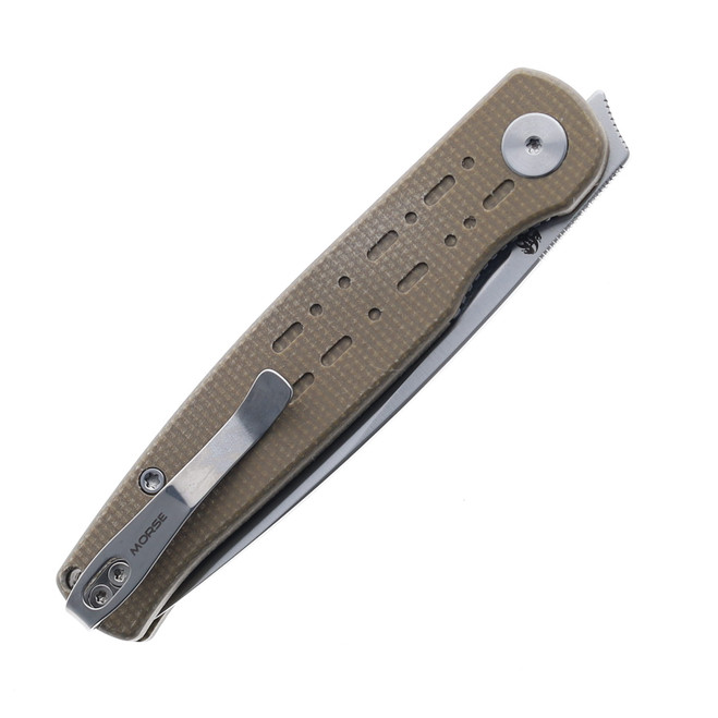 Petrified Fish Morse Folding Knife Khaki Micarta Handle K110 Plain