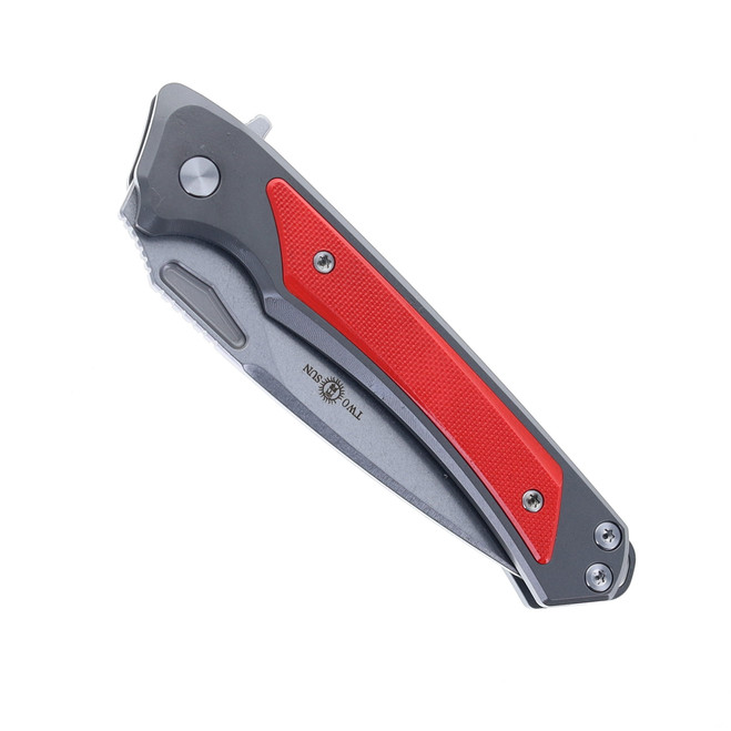 Two Sun Folding Knife Red/Black Titanium/G10 Handle 14C28N Plain