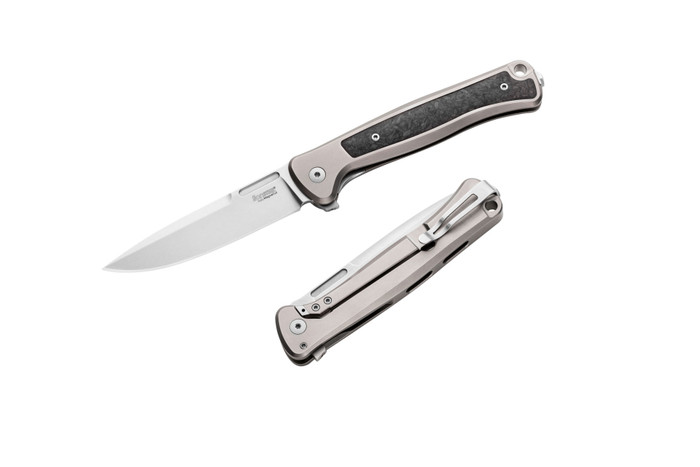 LionSteel Skinny Folding Knife Titanium/Carbon Fiber Handle Magnacut Plain Edge SK01-GY