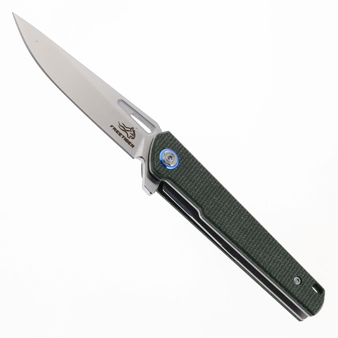 FREE TIGER FOLDING KNIFE GREEN MICARTA HANDLE D2 PLAIN EDGE 921-GR