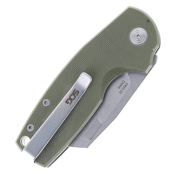 SOG Stout SJ Folding Knife OD Green G10 Handle D2 Cleaver Plain