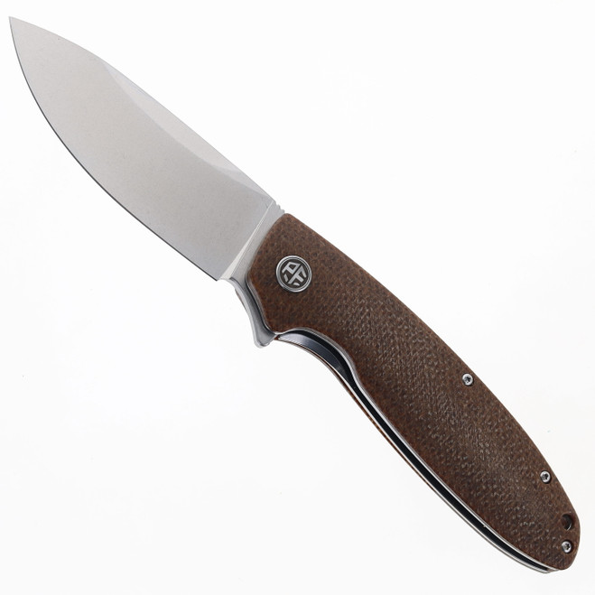 Petrified Fish Folding Knife Brown Micarta Handle D2 Plain Edge Stonewash Finish B01-BRW