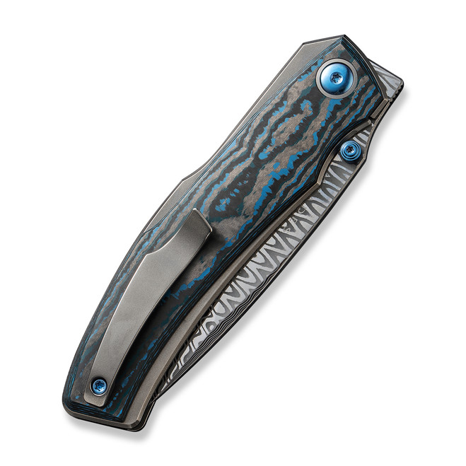 WE Swordfin Folding Knife Black/Blue Arctic Storm Fat Carbon Fiber