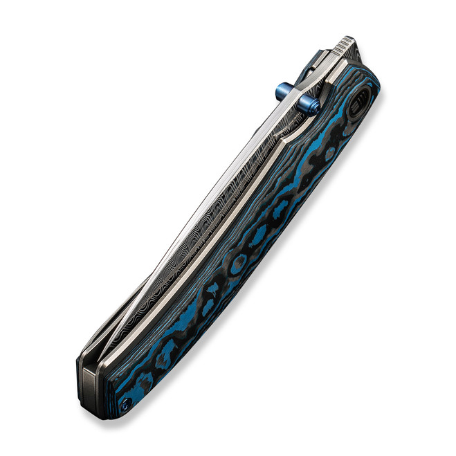 WE Swordfin Folding Knife Black/Blue Arctic Storm Fat Carbon Fiber