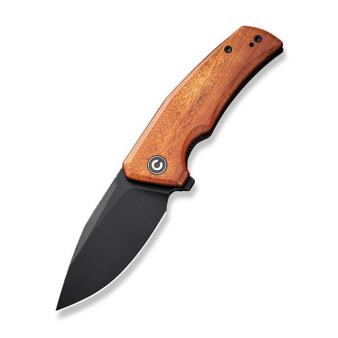 Civivi Regulatron Folding Knife Guibourtia Wood Handle Nitro-V Drop Point Plain Edge Black Stonewash Finish C23006-3