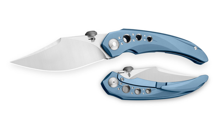 Bestech Razon Folding Knife Blue Titanium Handle Manacut Satin