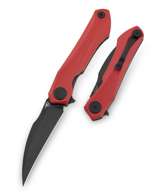 Bestech Ivy Folding Knife Red G10 Handle 14C28N Plain Edge Black
