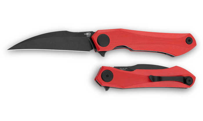 Bestech Ivy Folding Knife Red G10 Handle 14C28N Plain Edge Black