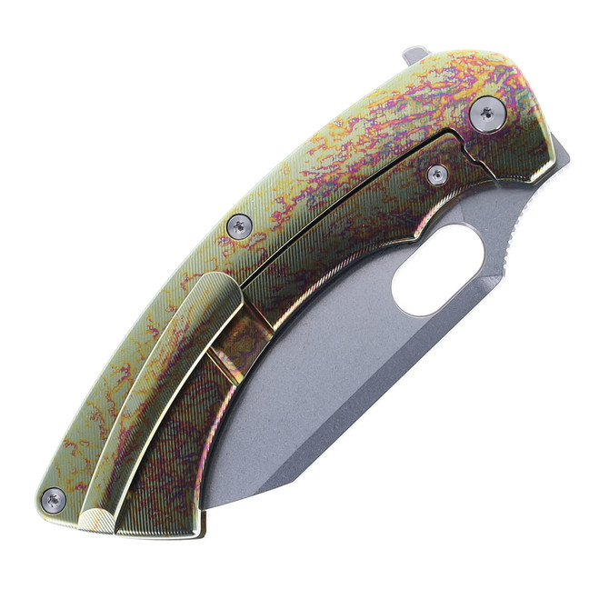 Two Sun Folding Knife Color Titanium Handle 14C28N Plain Edge