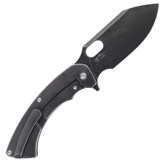 Two Sun Folding Knife Black Titanium Handle 14C28N Plain Edge
