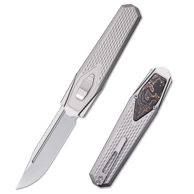 Remette Swordfish  Knife Gray Titanium/Color Carbon Fiber Handle M390 Clip Point Plain Edge ZL101A4