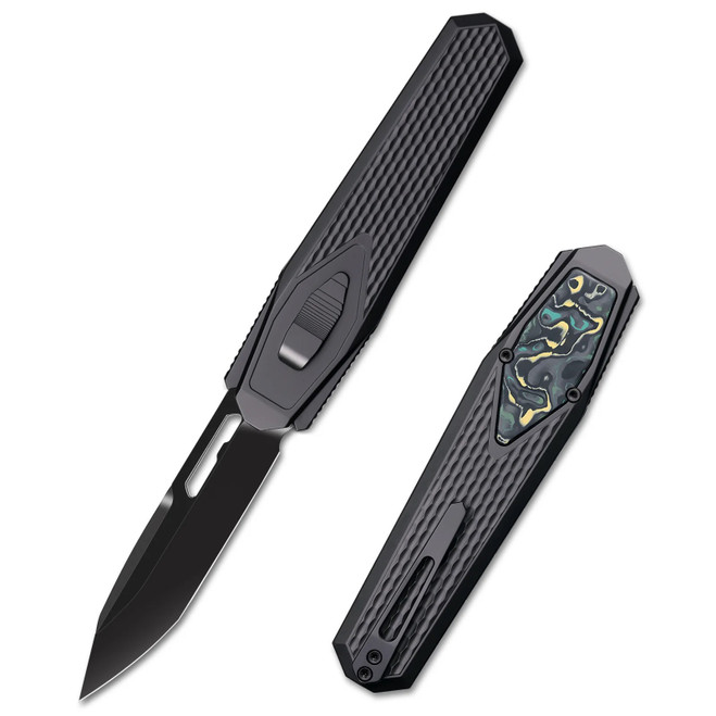 Remette Swordfish Knife Black Titanium/Color Carbon Fiber Handle M390 Tanto Plain Black Blade ZL101A6