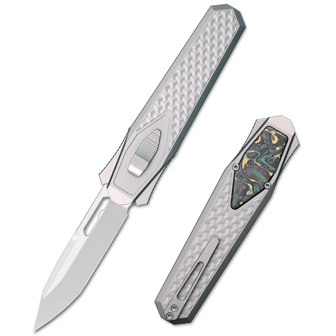 Remette Swordfish Knife Gray Titanium/Color Carbon Fiber Handle M390 Tanto Plain Edge  ZL101B2