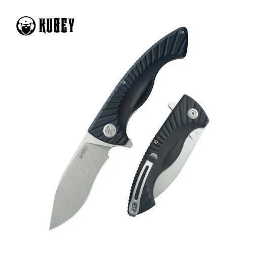 Kubey Timberwolf Folding Knife Black G10 Handle 14C28N Kurki Plain