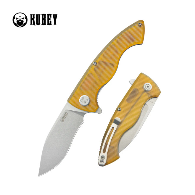 Kubey Timberwolf Folding Knife Yellow Ultem Handle 14C28N Kurki