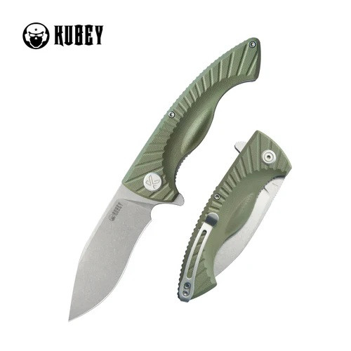 Kubey Timberwolf Folding Knife Green G10 Handle 14C28N Plain Edge