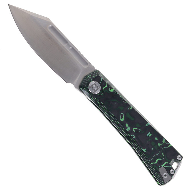 Kunwu Geezer Folding Knife Green Resin Carbon Fiber Handle Elmax Plain Edge Satin Finish J708A-3 Kunwu Geezer Folding Knife Green Resin Carbon Fiber Handle Elmax Plain Edge Satin Finish J708A-3