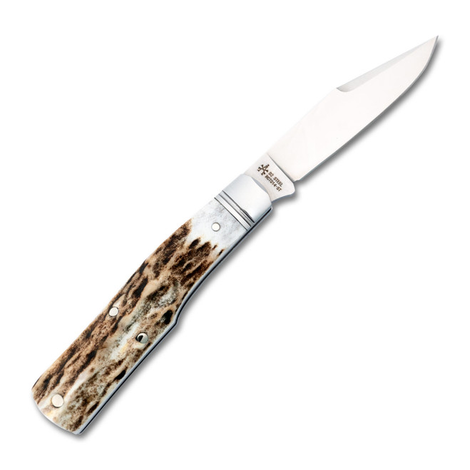 RoseCraft Savage Creek Folding Knife Brown/White Genuine Stag