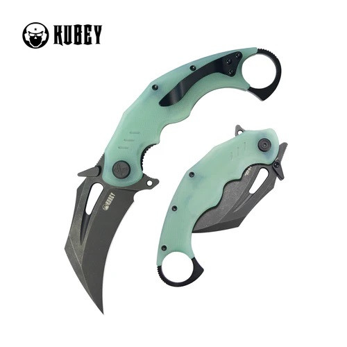 Kubey Wrath Folding Knife Jade G10 Handle 14C28N Karambit Plain