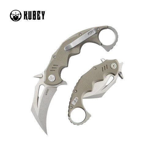 Kubey Mini Wrath Folding Knife Tan G10 Handle 14C28N Karambit