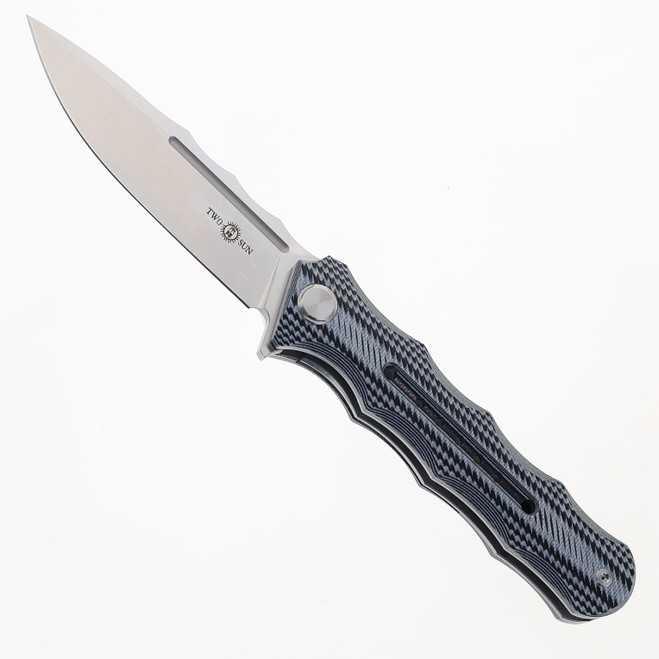 TwoSun Folding Knife Gray Titanium Handle M390 Plain Edge TS165-M390-Sand