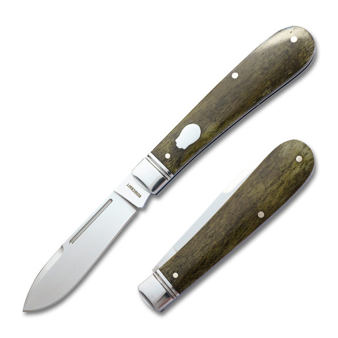 RoseCraft Nolichucky Jack Folding Knife Moss Brown Bone Handle D2 Spear Point Plain Edge RCT011
